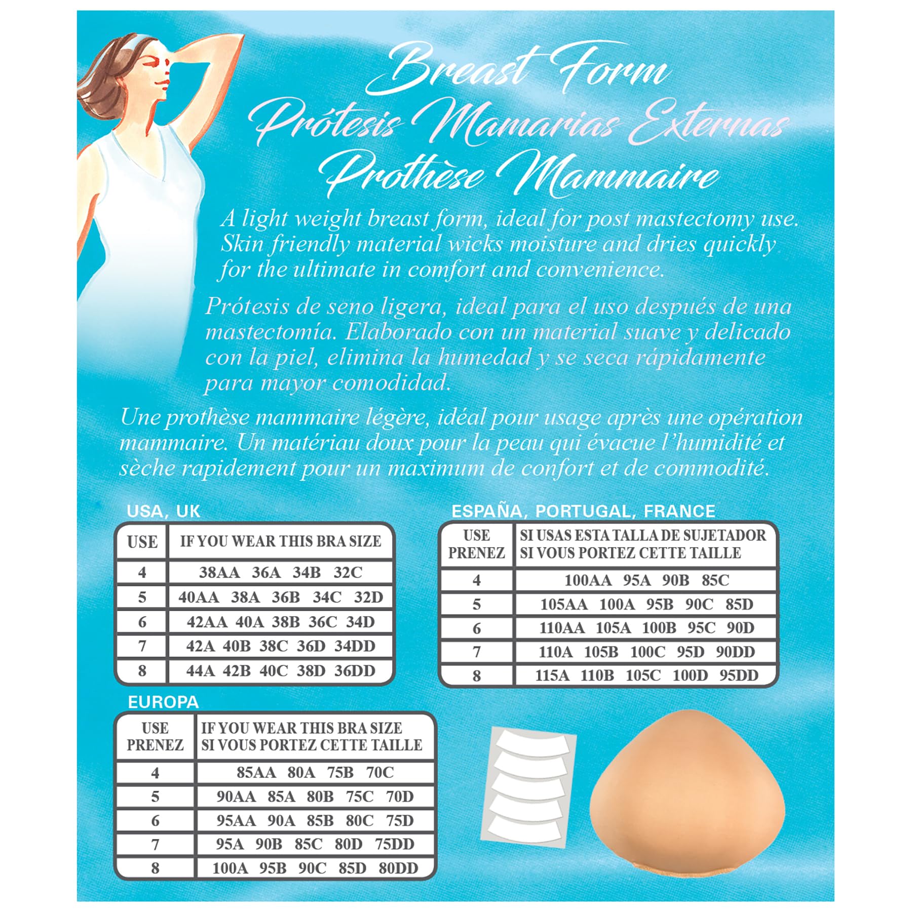 Braza – 1PCS Foam Mastectomy Breast Form Prosthesis Bra Insert Pad for Swimwear - 5 Sizes (SEE SIZE CHART ON LEFT) - Image 4