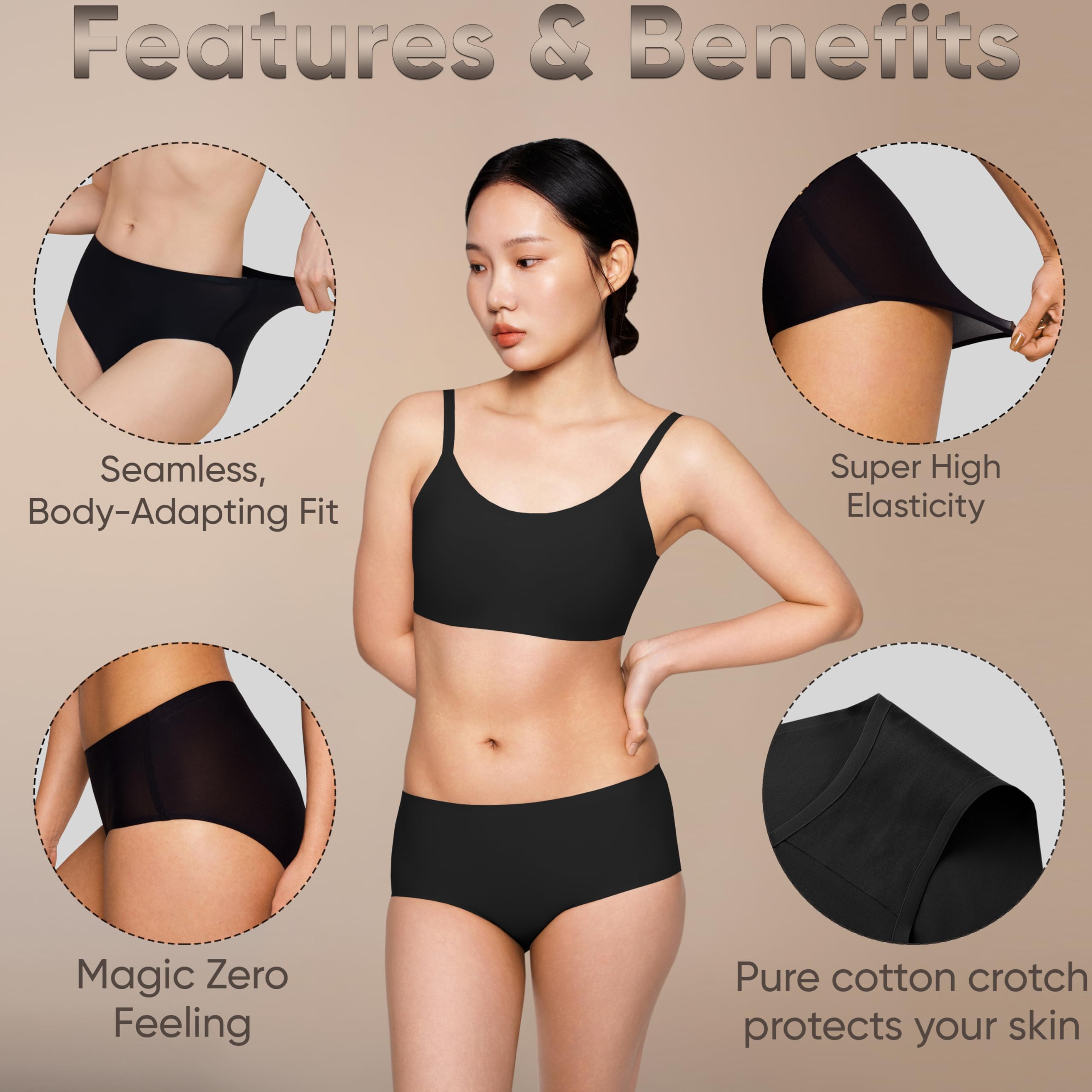 Braza Magic Seamless Mid Rise Full Coverage Underwear for Women – Zero-Feeling Panty with Skin-Soft Fit, High Elasticity & Quick-Dry Comfort for Everyday Wear 3 Pack - Image 3