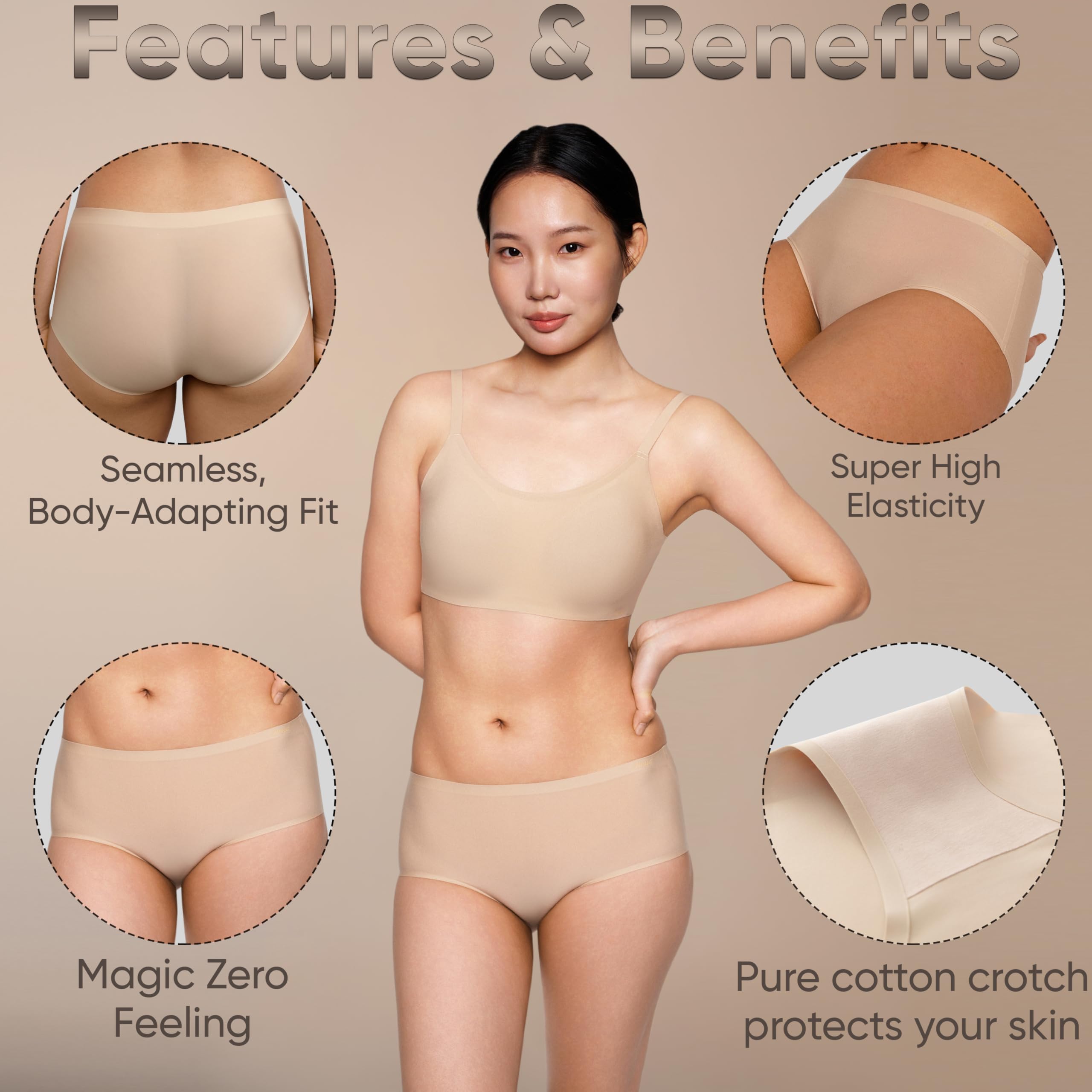 Braza Magic Seamless Mid Rise Full Coverage Underwear for Women – Zero-Feeling Panty with Skin-Soft Fit, High Elasticity & Quick-Dry Comfort for Everyday Wear 3 Pack - Image 3