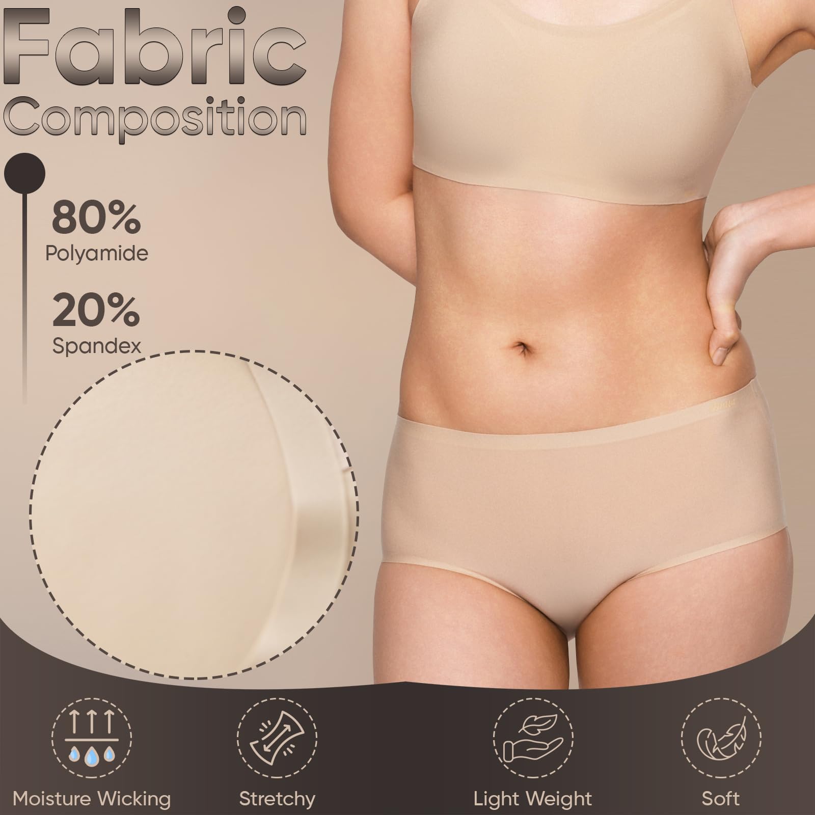 Braza Magic Seamless Mid Rise Full Coverage Underwear for Women – Zero-Feeling Panty with Skin-Soft Fit, High Elasticity & Quick-Dry Comfort for Everyday Wear 3 Pack - Image 5