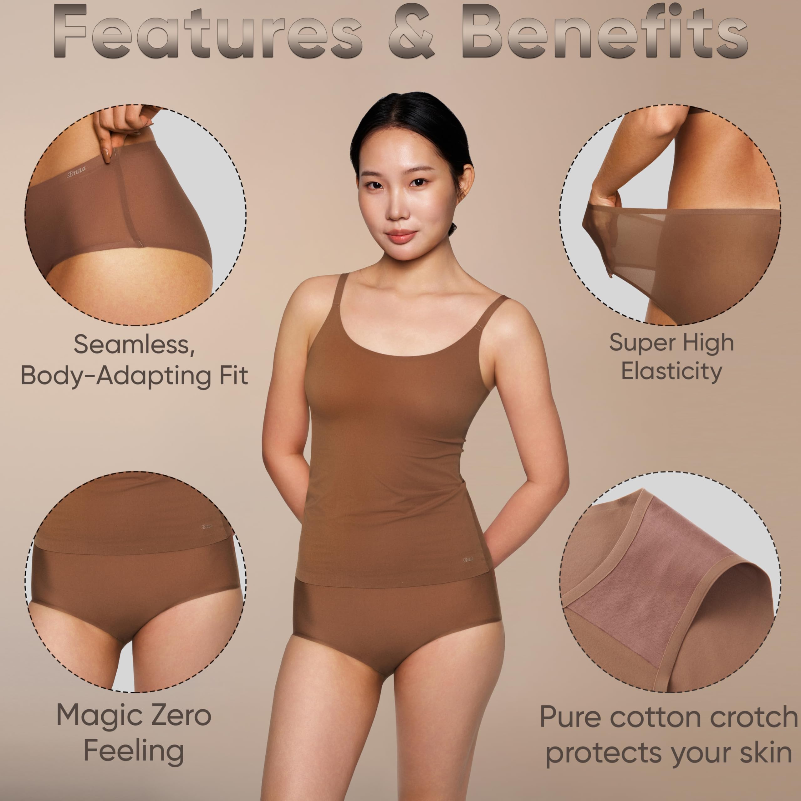 Braza Magic Seamless Mid Rise Full Coverage Underwear for Women – Zero-Feeling Panty with Skin-Soft Fit, High Elasticity & Quick-Dry Comfort for Everyday Wear 3 Pack - Image 3