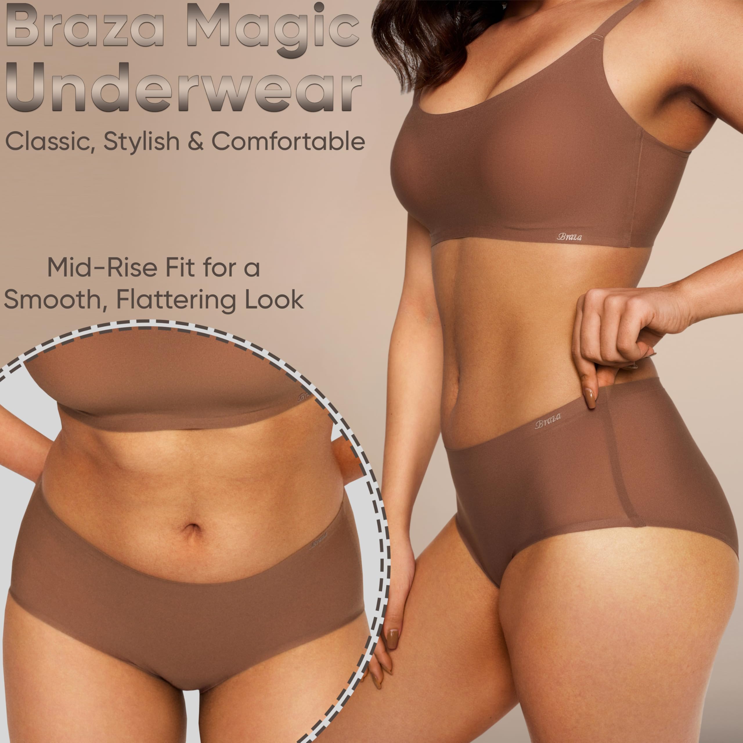 Braza Magic Seamless Mid Rise Full Coverage Underwear for Women – Zero-Feeling Panty with Skin-Soft Fit, High Elasticity & Quick-Dry Comfort for Everyday Wear 3 Pack - Image 4