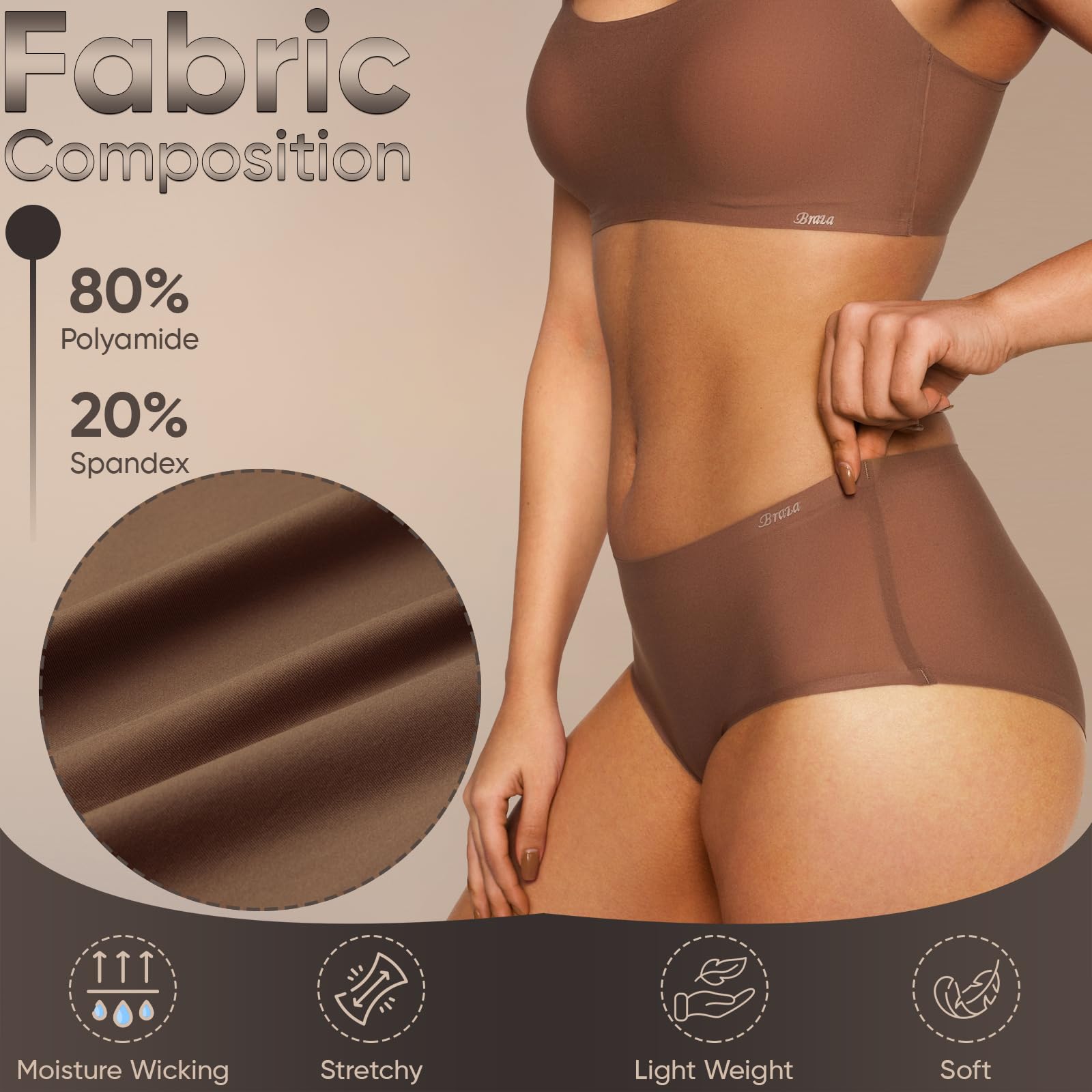 Braza Magic Seamless Mid Rise Full Coverage Underwear for Women – Zero-Feeling Panty with Skin-Soft Fit, High Elasticity & Quick-Dry Comfort for Everyday Wear 3 Pack - Image 6