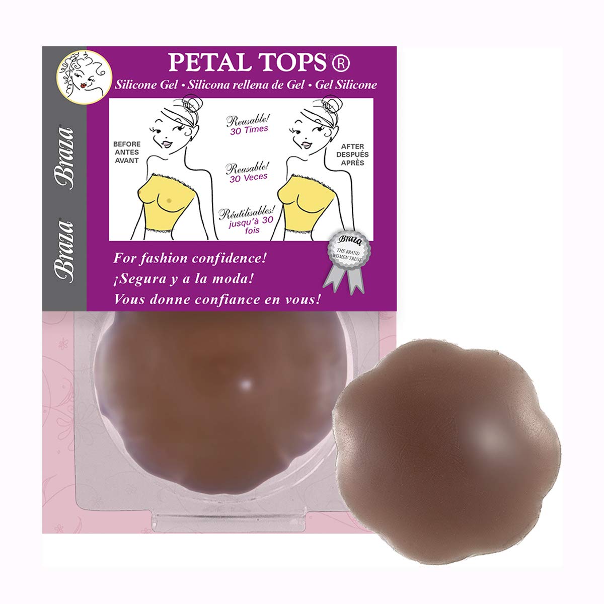 Braza Silicone Gel Petal Tops - Reusable Nipple Covers - Cocoa - Image 3