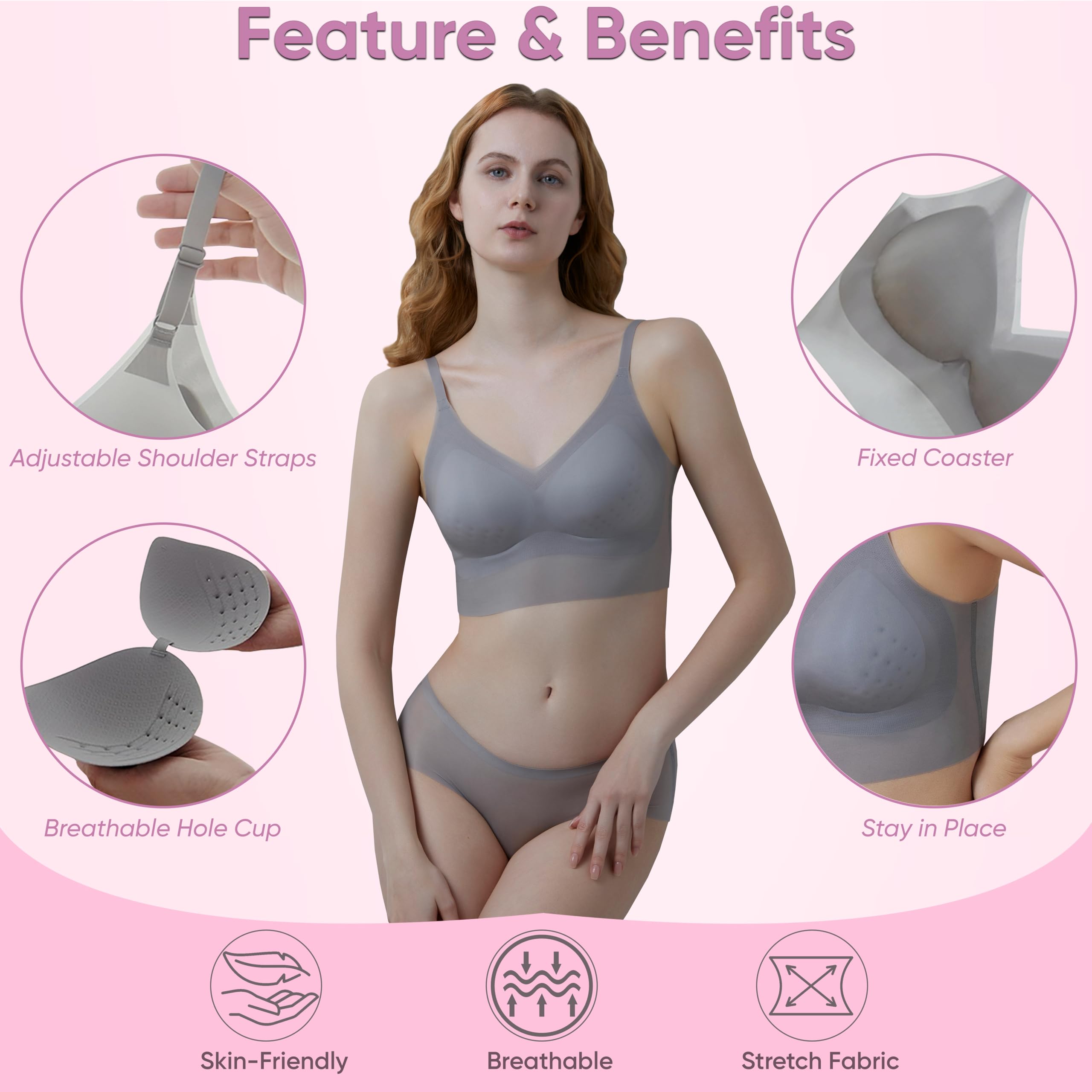 Breeze Womens Wireless Bra - Comfortable Seamless Stretch Everyday Bra - Bras for Women no Underwire Full Coverage Bralette - Image 3