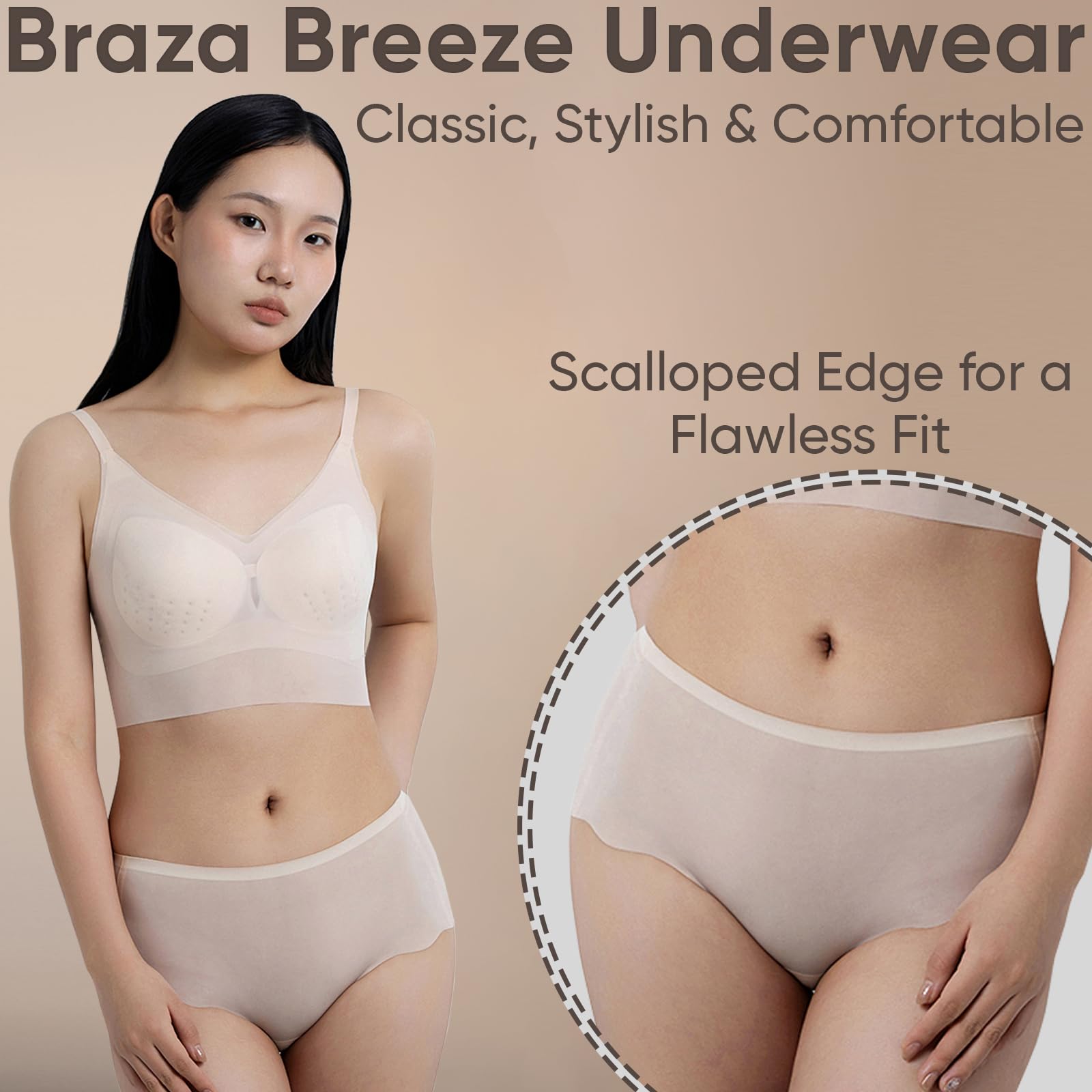 Mid Rise Seamless Underwear for Women – Breathable Full Back Coverage Women Brief - Scalloped Edge No Show Panties for Womens - Image 4