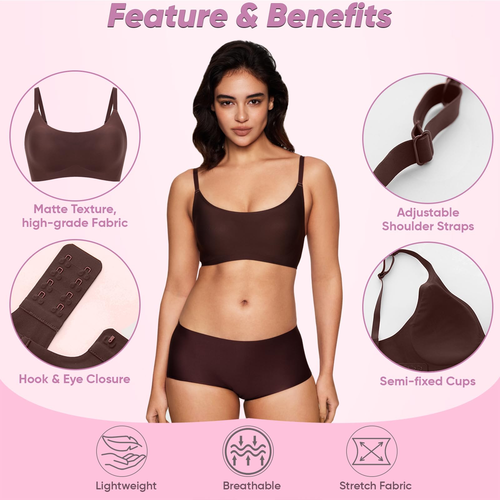 Scoop Neck Padded Bra – Comfortable Build-in Silicone Underwire Seamless Bra - Full Coverage Bra's with Hook & Eye Closure - Image 3